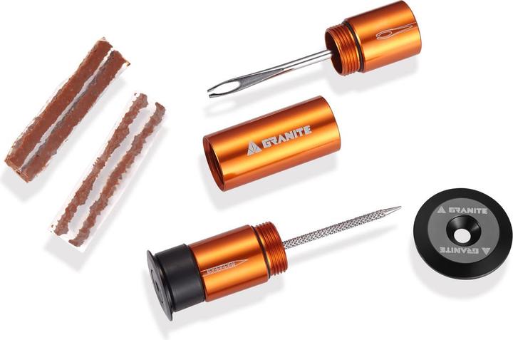 Granite Stash Tire Plug, Tubeless Repair Kit, Werkzeug und Flicken verstaut im Lenker, ORANGE