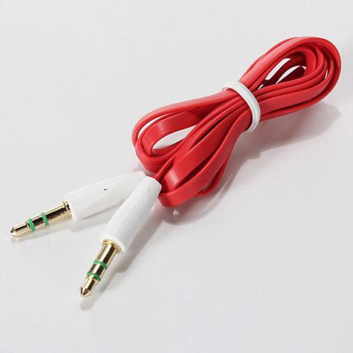 Actual product image Hermex 1m 3.5mm Audio AUX Jack Stereo FLAT Cable RED (1 m, AUX cable)