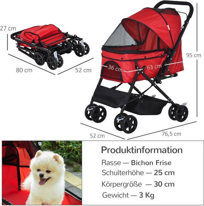 Actual product image Swisshandel24 Dog buggy Dog stroller Buggy for small dogs and cats Pet stroller Cat stroller Oxfor (Cat, Dog, Foldable)