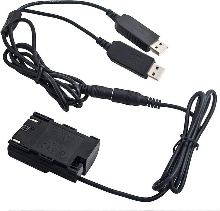 Caruba Canon LP E6 Volldekodierung Dummy Batterie +5V 2A duales USB Kabel (Kamera Akku)