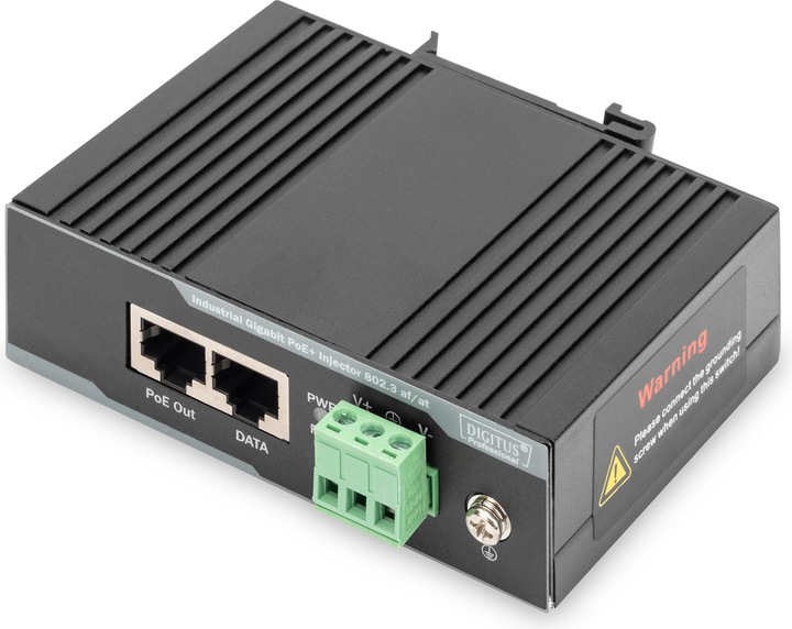 Produktbild Digitus Industriellerl Gigabit PoE+ Injektor 802.3 af/at 60W Ausgangsleistung Hutschiene und Wanmontage -... (802.3at (PoE+), 60 W)