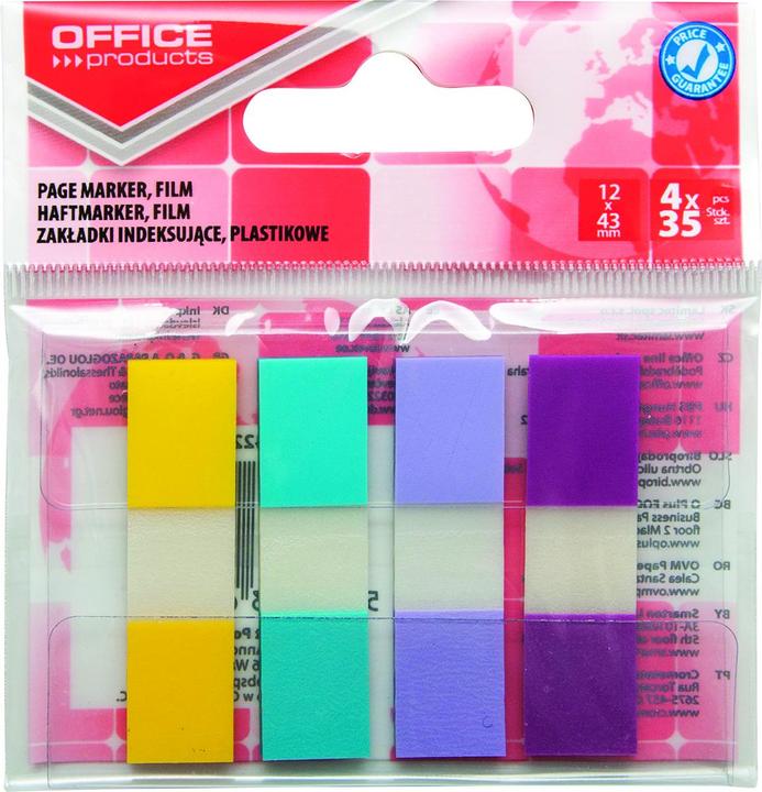 Image du produit Office Products Intercalaire pp, 12x43 mm, 4x35 intercalaires, polysachet, pastel, couleurs assorties
