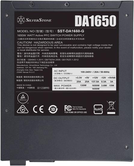 Immagine prodotto Silverstone DA1650 Gold, alimentatore ATX 80 Plus Gold completamente modulare da 1650 W, SST-DA1650-G (1650 W)