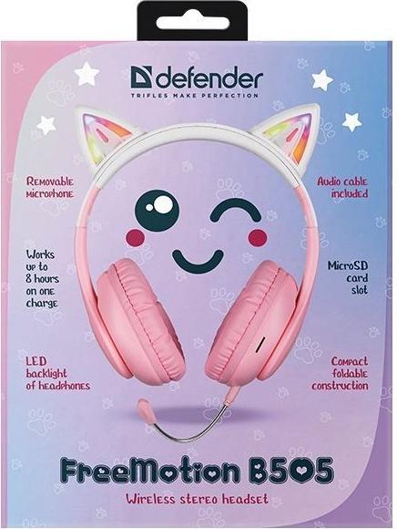 Produktbild Defender słuchawki Bluetooth FreemotionB505 Led różowy/pink (63505) (21 h, Kabellos)