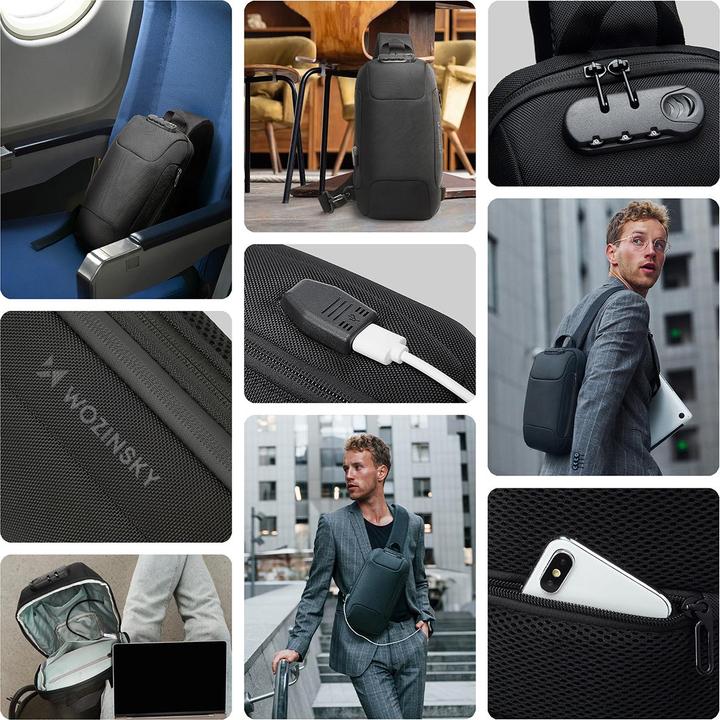 Immagine prodotto Wozinsky Crossbody Backpack with USB Port - Black