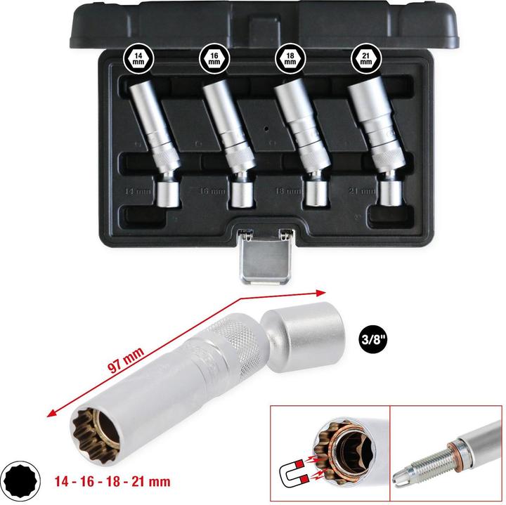 Actual product image KS Tools 517.1145 3/8" Zündkerzen-Stecknuss-Satz magnetisch mit Gelenk