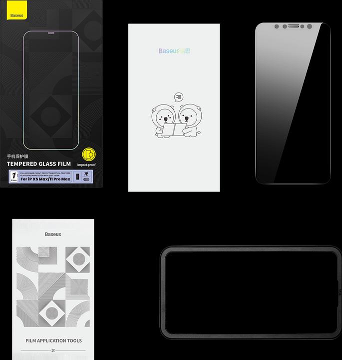Actual product image Baseus 0.3mm Full-Coverage Privacy Protection Crystal Tempered Glass Screen Protector with Dust Filter for (1 Piece, Apple iPhone XS Max)