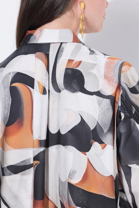 Actual product image Ulla Popken Abstract Print Pointed Hem Blouse (58)