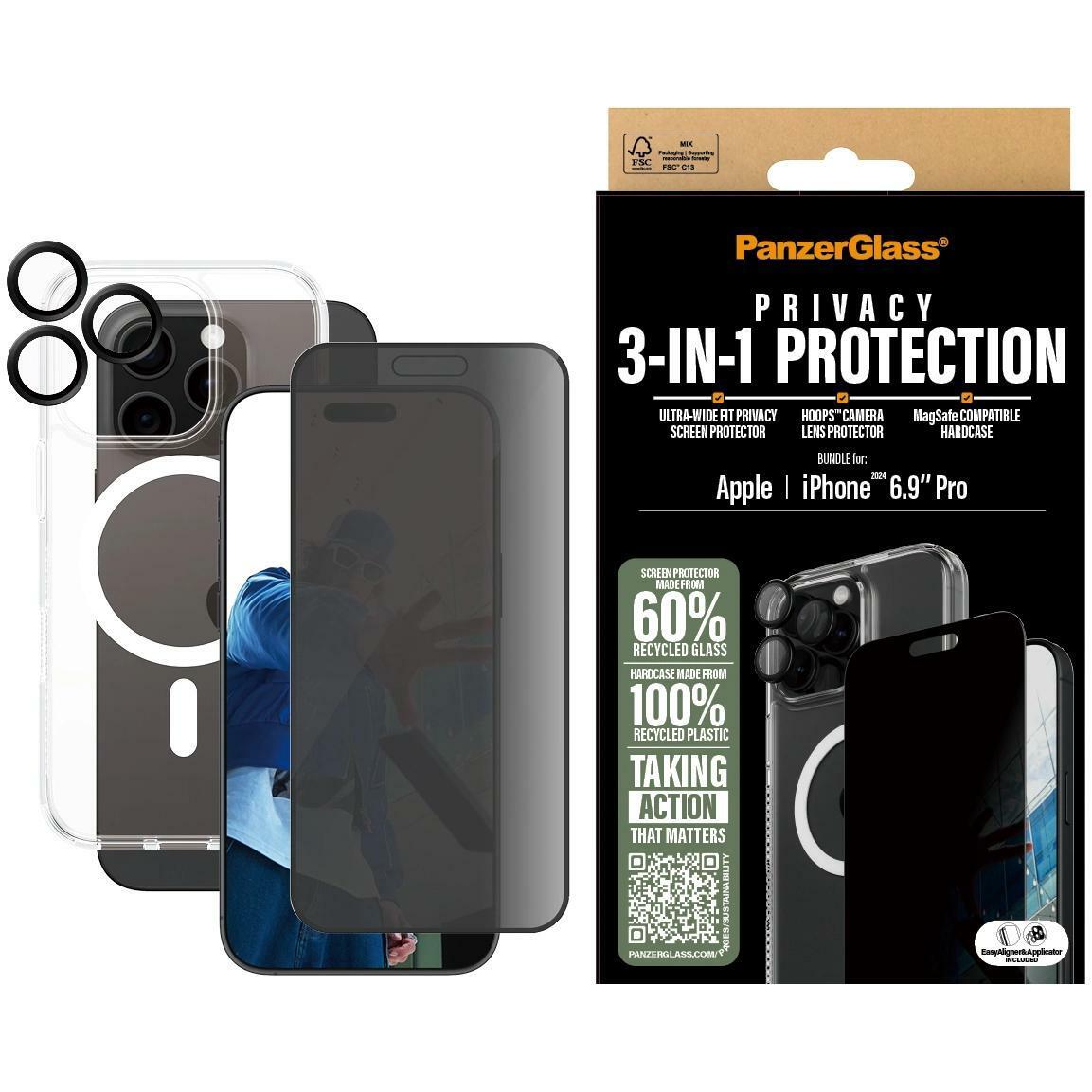 PanzerGlass Privacy (1 Stück, Apple iPhone 16 Pro Max), Smartphone Schutzfolie, Transparent