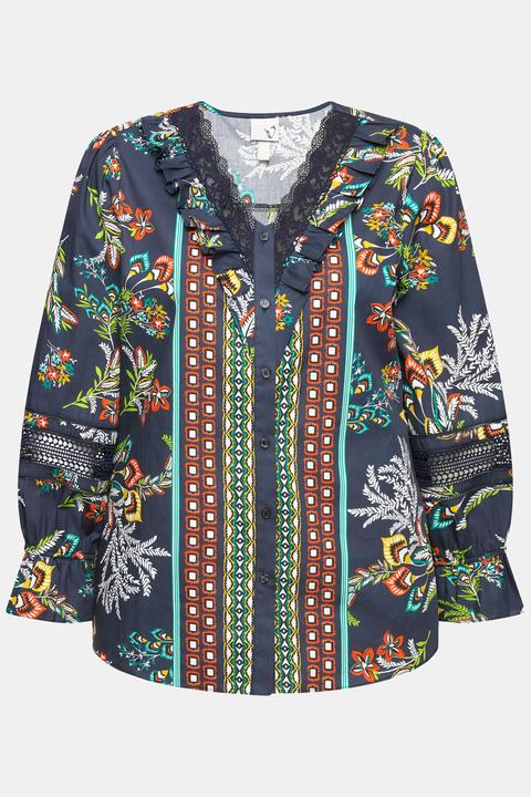 Immagine prodotto Ulla Popken Blusa con pizzo, ruche, scollo a V e maniche lunghe (54)
