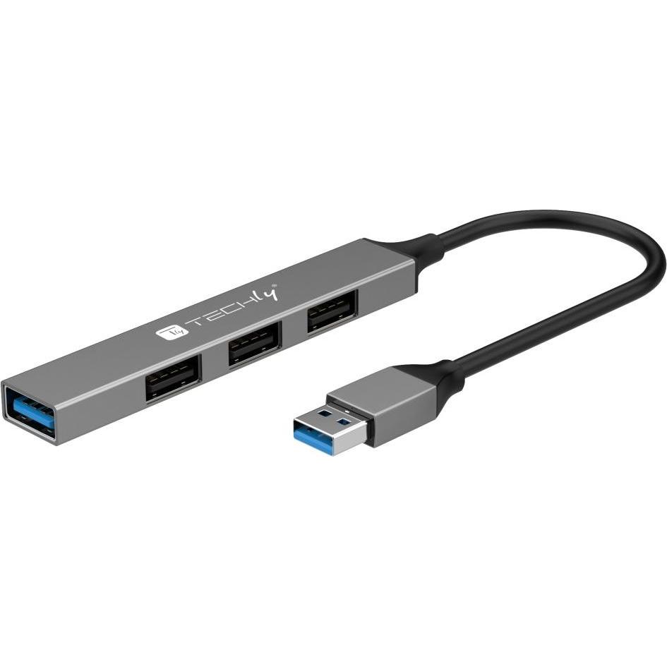 Techly USB-A 3.2 Hub mit 4 schlanken USB-A-Ports aus Metall Hersteller: (IUSB32-HUB4A-3U2SLS) (USB-A, 4 porte), Docking station + Hub USB, Grigio