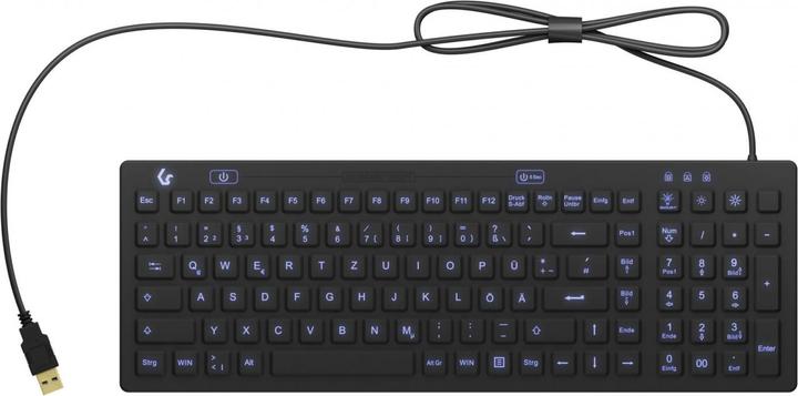 Productafbeelding KeySonic Industrieel toetsenbord, USB, verlicht, silicone, zwart, water- en stofdicht IP68, DE layout (DE, Bedraad)