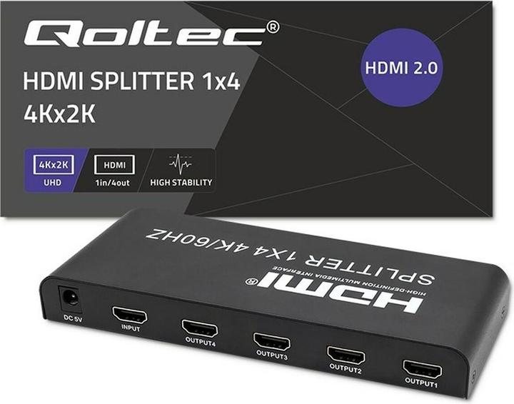 Actual product image Qoltec 51799 Active HDMI splitter 4 x HDMI 4K x 2K | 6 Gbit/s | 60Hz