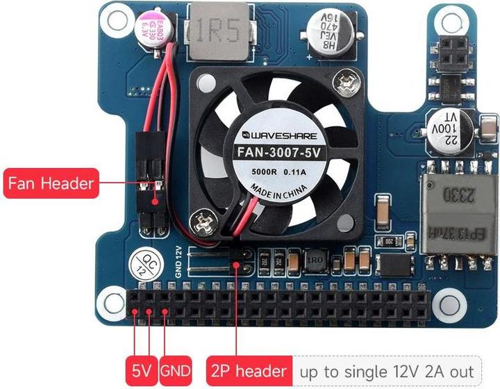 Produktbild WaveShare Raspberry Pi 5 POE Power over Ethernet HAT (F)