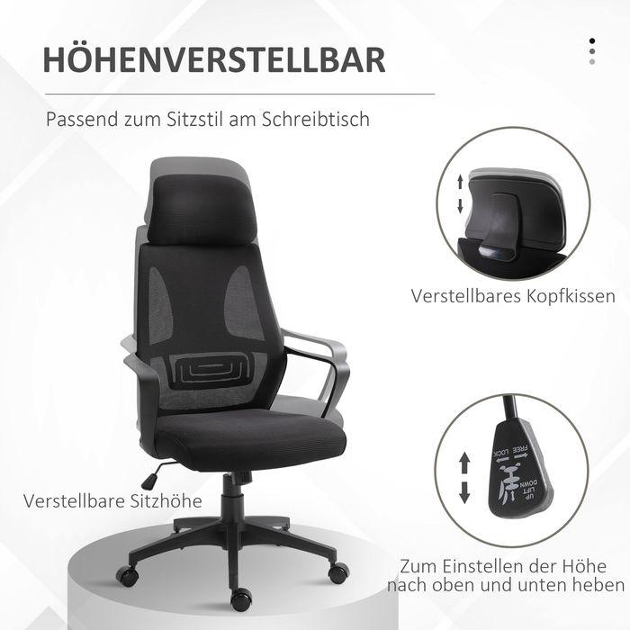 Image du produit Swisshandel24 Bürostuhl, Wippfunktion, mit Kopfstütze, Lendenstütze Schwarz (45 - 55 cm)