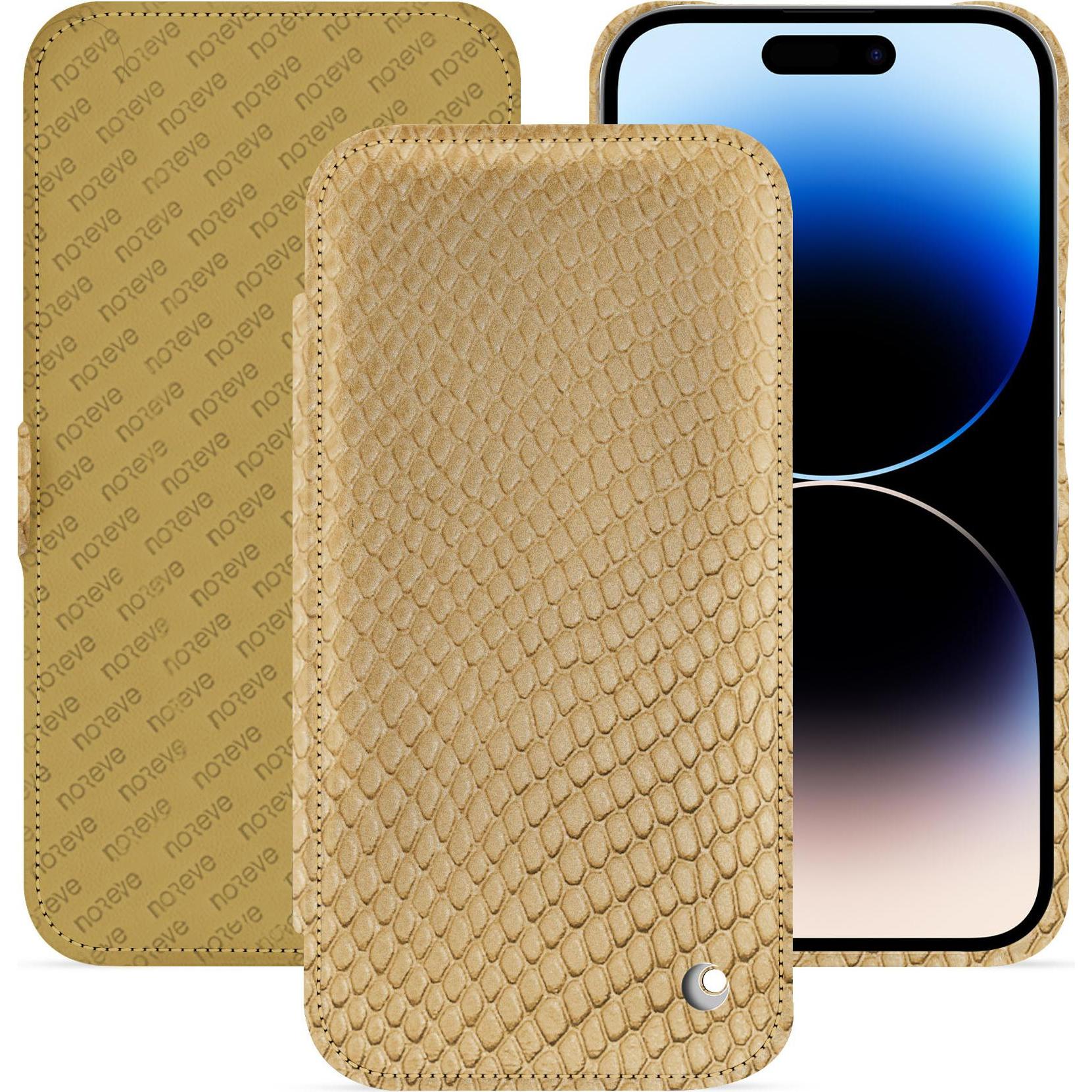 Noreve Lederschutzhülle horizontal (Apple iPhone 15 Pro), Smartphone Hülle, Beige