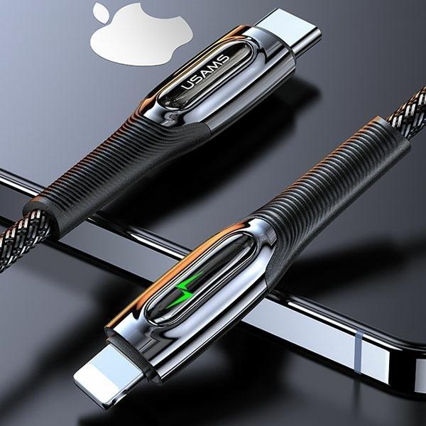 Actual product image Usams Cable pleciony USB-C na Lightning Smart Power-off 20W PD Cable 1.2m czarny/black SJ518USB01 (U (1.20 m, 20 W)