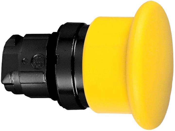 Actual product image Schneider Electric Mushroom push-button, front element, Harmony XB4, metal black, 22mm, yellow, mushroom 40mm, pull