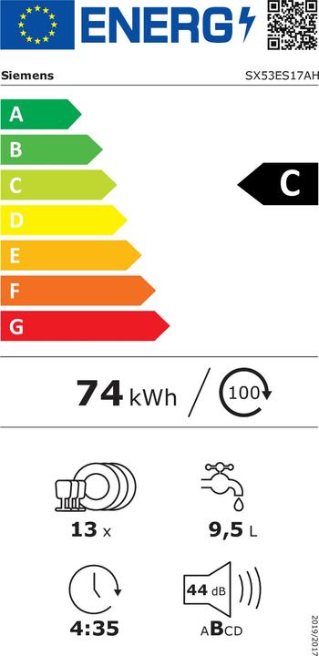 Label énergétique Siemens SX53ES17AH