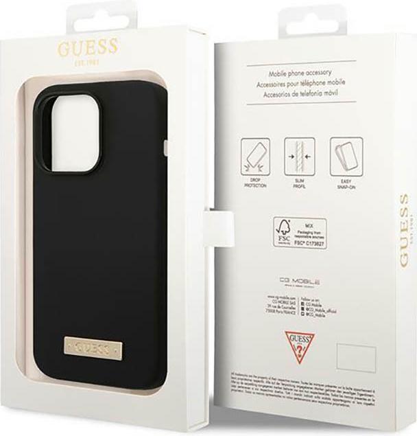 Image du produit Guess GUHMP14LSBPLK iPhone 14 Pro 6,1" czarny/black hard case Silicone Logo Plate MagSafe (Apple iPhone 14 Pro)