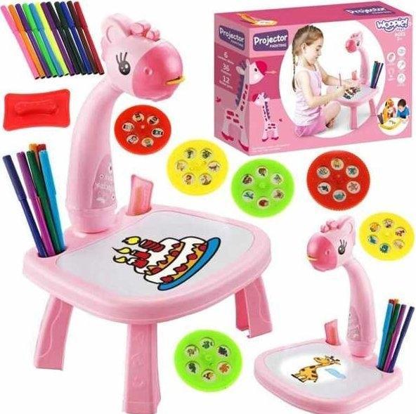 Woopie Zeichenbrett Projektorius Pink Giraffe + Filzstifte