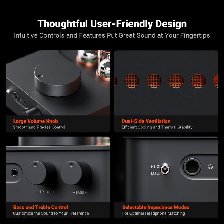 Produktbild Fosi Audio GR70 – Röhren-Kopfhörerverstärker / Hi-Fi-Vorverstärker – RCA-Eingang – Schwarz