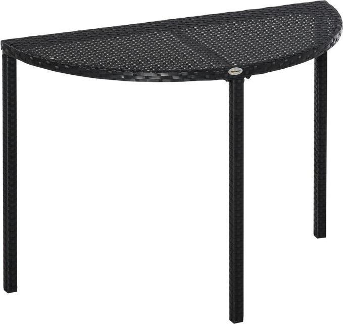 Actual product image Swisshandel24 Balcony table Semicircular garden side table made of polyrattan and metal, black, 100x50x74cm