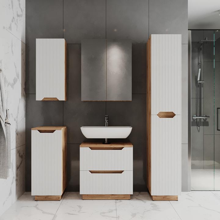 Actual product image Vicco Waschbeckenunterschrank Lotta, Eiche/weiss gestreift, 59.8 x 62.5 cm mit 2 Schubladen (59.80 x 32 x 62.50 cm)