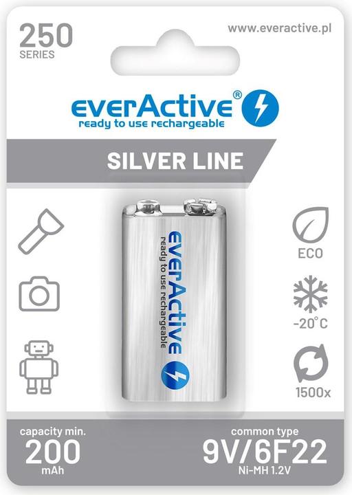 Everactive Rechargeable 6F22 9V 250 mAh (1 pcs., 9V Block, 250 mAh)