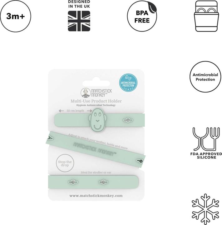 Matchstick Monkey Multi Produkt Halteband zur Befestigung an Kinderwagen, Autositz oder Hochstuhl