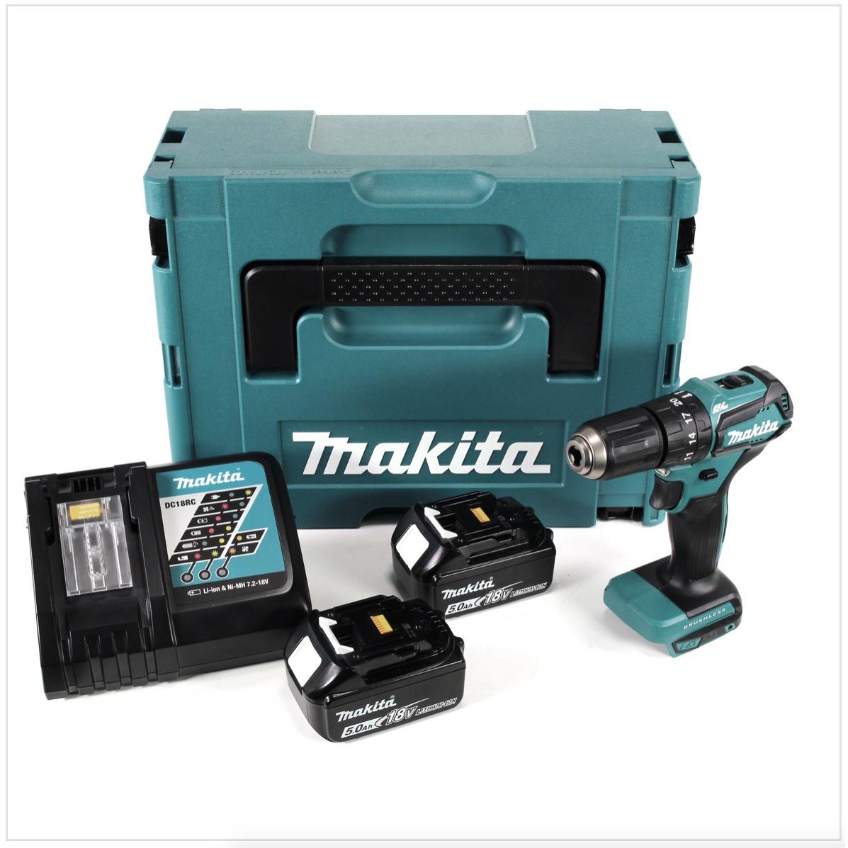 Thumbnail - Makita, Bohrmaschine + Akkuschrauber, DHP 483 RTJ Akku Schlagbohrschrauber 18V 40Nm im Makpac + 2x 5,0 Ah Akku + Ladeger...