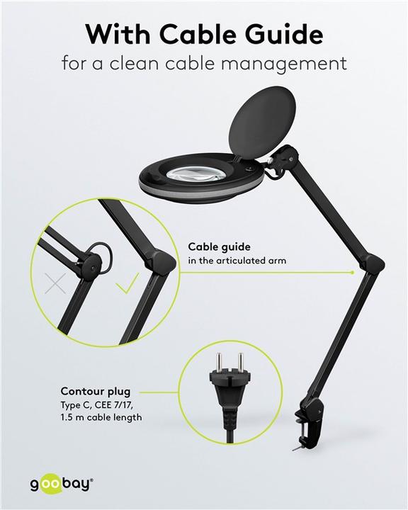 Produktbild Goobay LED-Klemm-Lupenleuchte, 8 W, schwarz (650 lm)