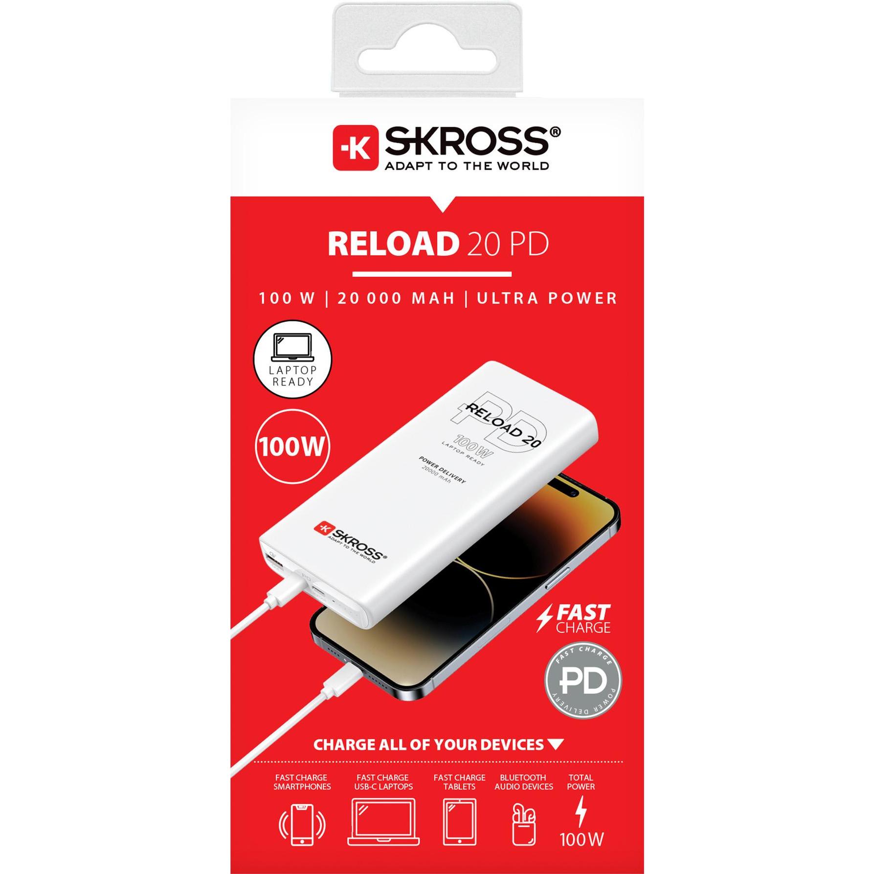 Thumbnail - Peter Jäckel SKROSS Power Bank RELOAD 20000 100W PD White (20000 mAh, 100 W, 74 Wh), Powerbank, Weiss
