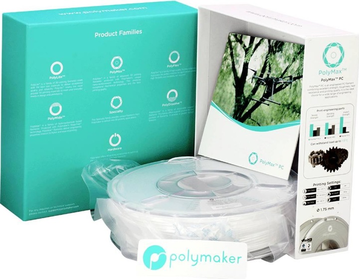 Immagine prodotto Polymaker PC02004 Polymax Tough Filament PC (Policarbonato) alta rigidità, colpo (Carbonio, 2.85 mm, 750 g, Bianco)