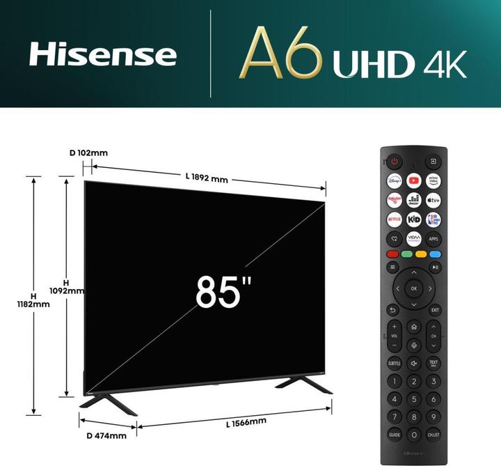 Produktbild Hisense TV 85A6N (85", LED, 4K, 2024)