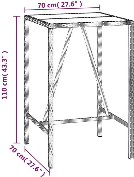 Produktbild vidaXL Bartisch mit Glasplatte (70 x 70 x 110 cm)