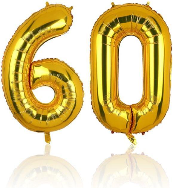 Hermex Folienballon Zahl 60 Golden Zahlenballon Heliumballon Luftballon 81cm (1x)