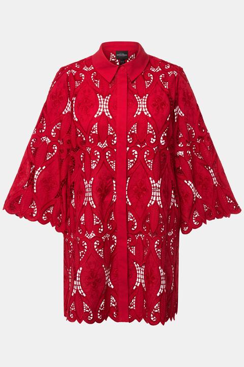 Actual product image Ulla Popken Openwork Lace 3/4 Sleeve Blouse (54)