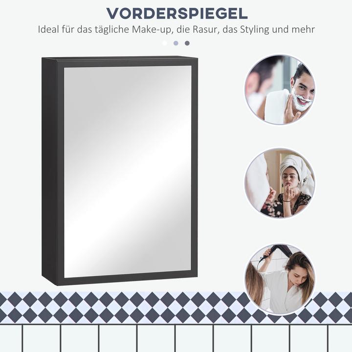 Image du produit Kleankin Armoire de toilette avec porte en verre miroir (40 x 15 x 60 cm)