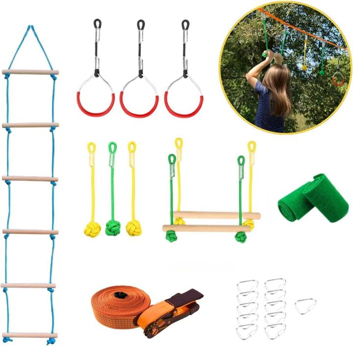 Hermex Slackline-Set für Kinder Kletterseil-Set Hangel-Set Hindernisparcours (15 m)