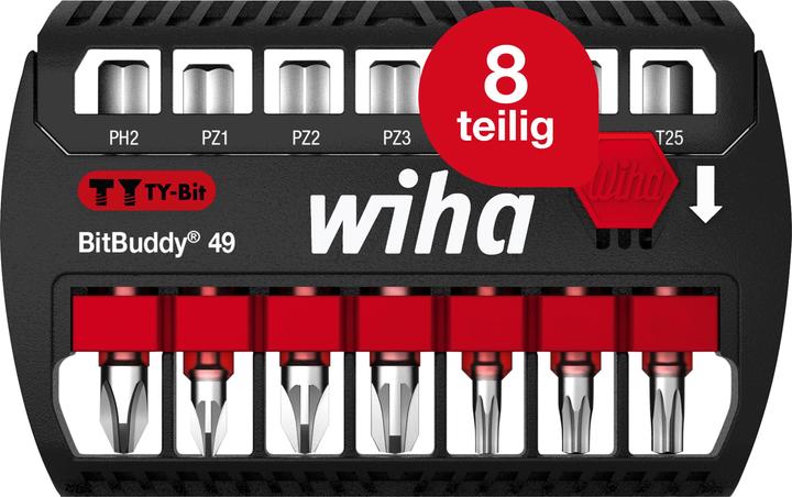 Produktbild Wiha Bit Set BitBuddy 7tlg. TY-Bit 49mm PH, PZ, TORX 1/4" E6,3 Schraubanwendungen Impact- Schlagschrauber (Innensechsrund TX)