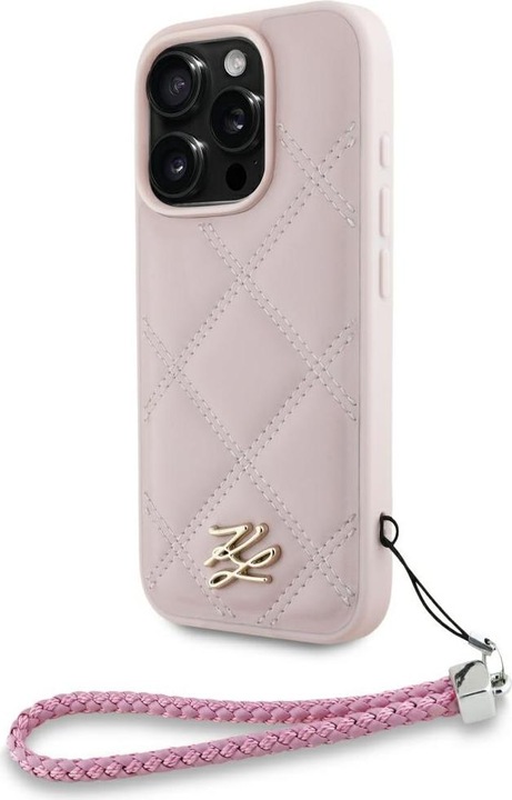 Produktbild Karl Lagerfeld Case Quilted Initial Logo & Chain Strap for iPhone 16 Pro Max pink (Apple iPhone 16 Pro Max)