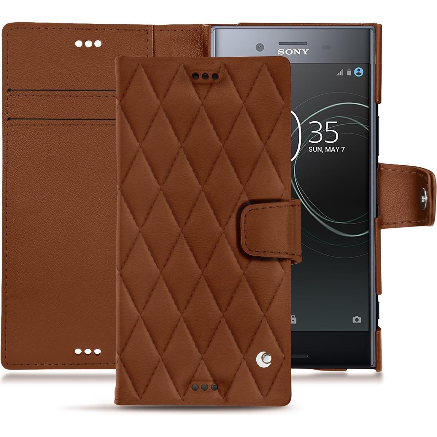 Noreve Lederschutzhülle Wallet (Sony Xperia XZ Premium), Smartphone Hülle, Braun