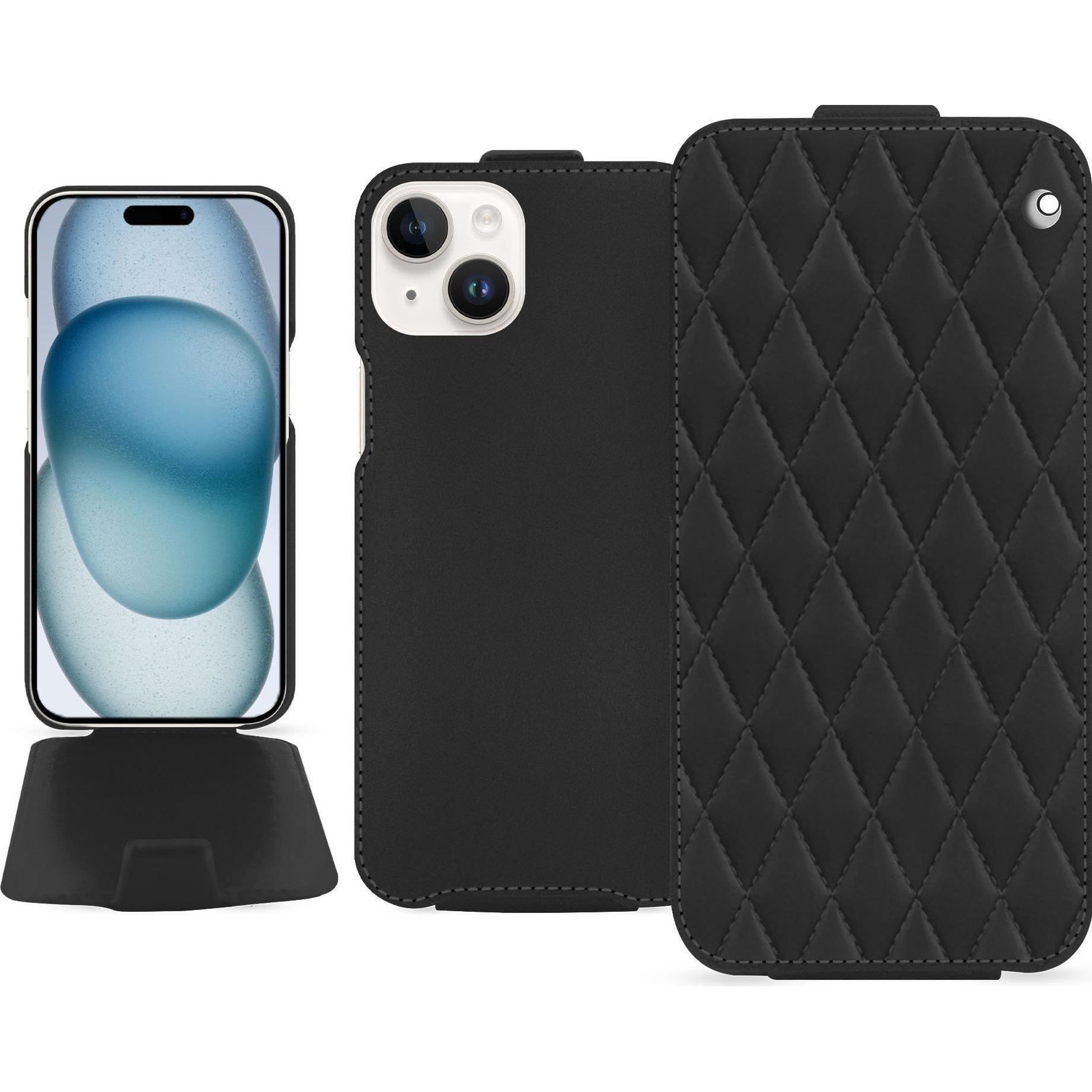 Noreve Lederschutzhülle vertikal (Apple iPhone 15), Smartphone Hülle, Schwarz