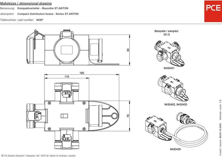 Productafbeelding PCE CEE stroomverdeler (3 x, CEE, CEE 7/3)