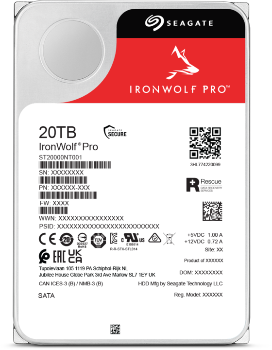 Productafbeelding Seagate IronWolf Pro ST20000NT001, 3.5", 20000 Go, 7200 tr/min (20 TB, 3.5", CMR)