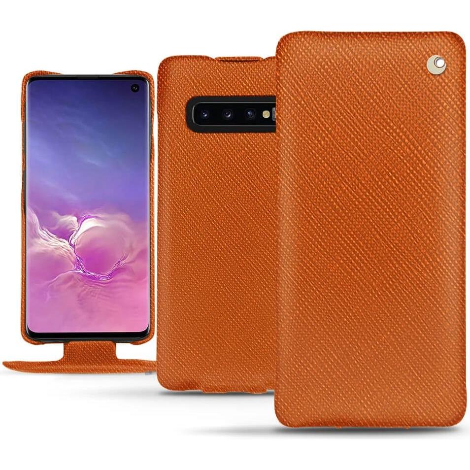 Noreve Lederschutzhülle vertikal (Samsung Galaxy S10), Smartphone Hülle, Orange
