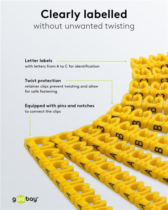 Actual product image Goobay cable marker clips "Letters A-C", for cable diameters up to 4 mm, 4 mm