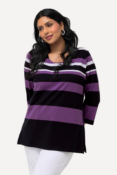 Immagine prodotto Ulla Popken Maglia in cotone Pima con righe, scollo a girocollo e maniche a 3/4 (46, 48)