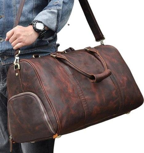 Only-Bags.Store Vollnarbenleder Duffle Bag mit Schuhfach, Herrenreisetasche, Wochenendgepäcktasche, einzigartige